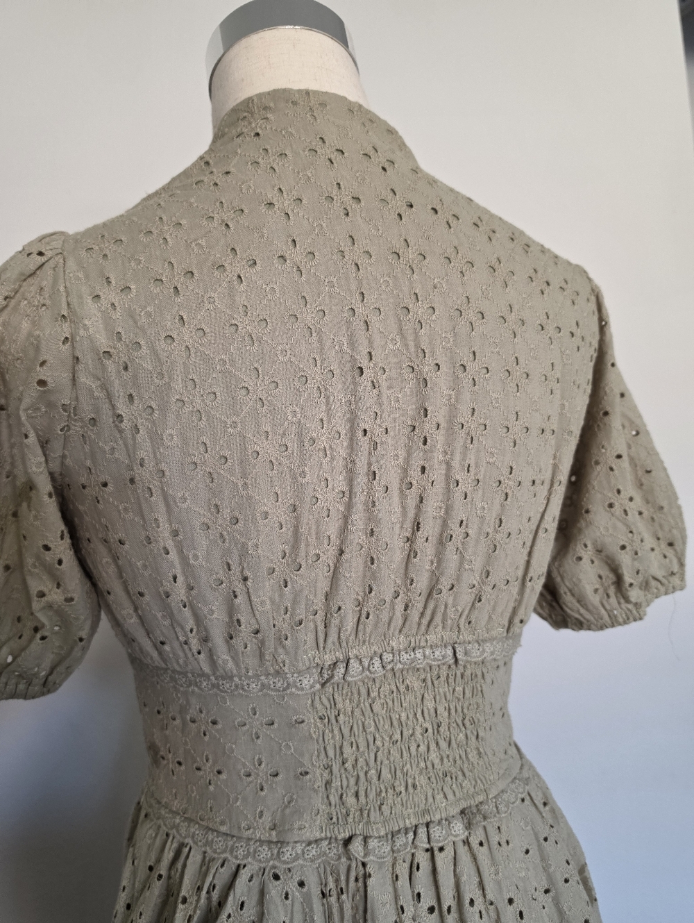 Cotton Eyelet Button Down Dress Olive Green - Picture 9 of 17